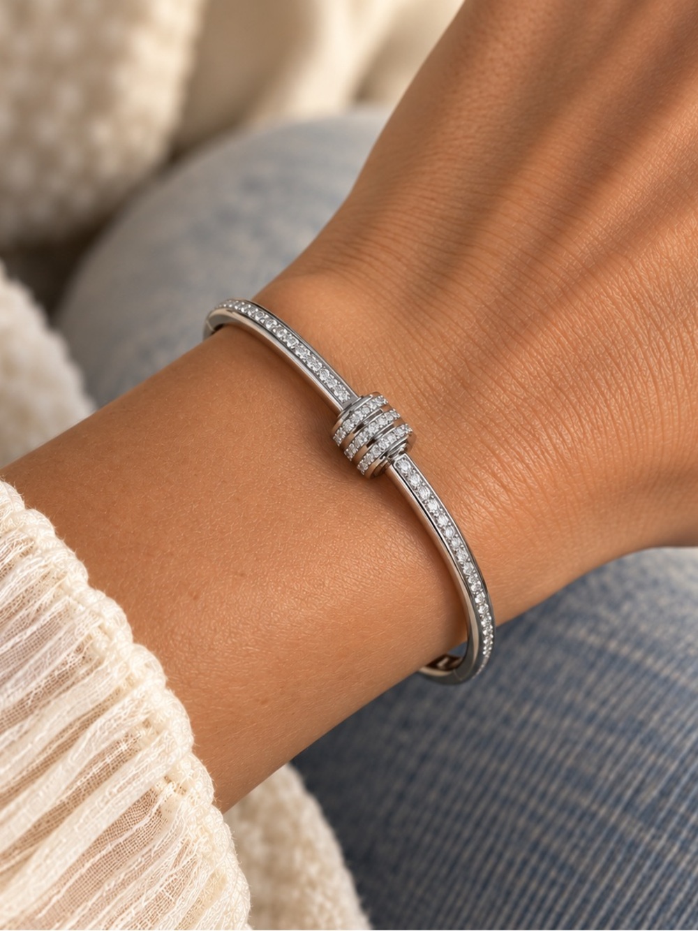 Sterling Crystal Knot Bangle Bracelet - Silver Women's Jewelry